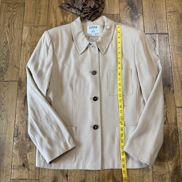 Vintage Kasper For ASL Beige Button Down Blazer Jacket and Scarf Womens Sz 16 - Picture 3 of 6